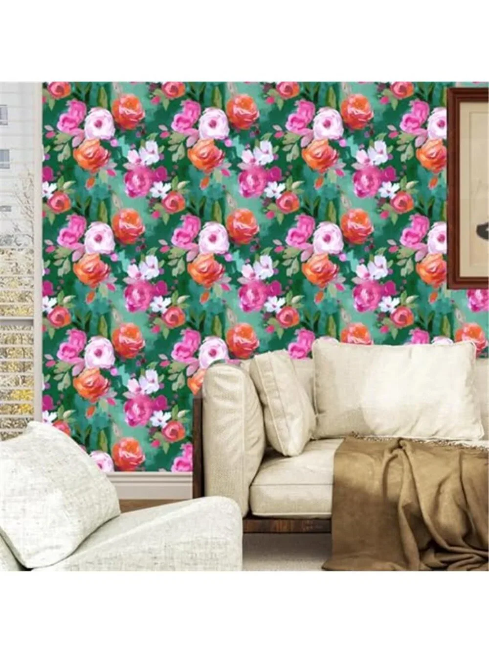 Boho Floral Peel and Stick Wallpaper Green Removable Self Adhesive Vinyl Decal
